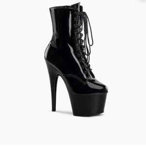 Pleaser Shiny Black Platform Heeled Boots